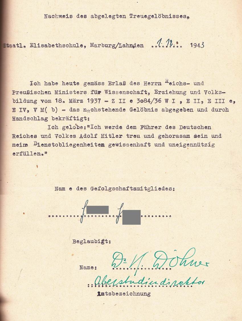 Bild zum Dokument Treuegelöbnis der Lehrer vom 1. Dezember 1943