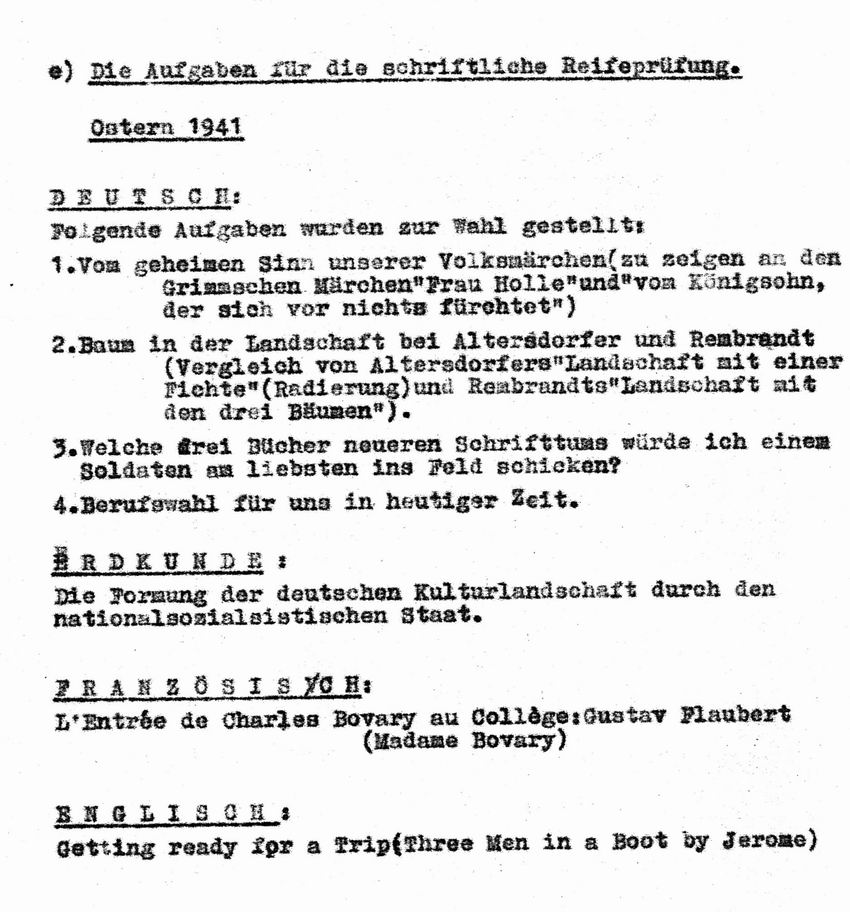 Bild zum Dokument Aufgaben für die schriftliche Reifeprüfung von Ostern 1941