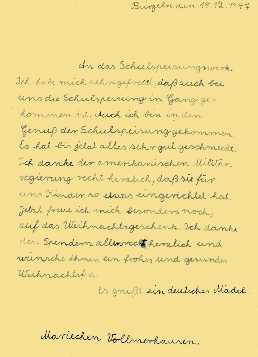 Bild zum Dokument Dankesbriefe von Schulkindern für die Schulspeisung, 1947