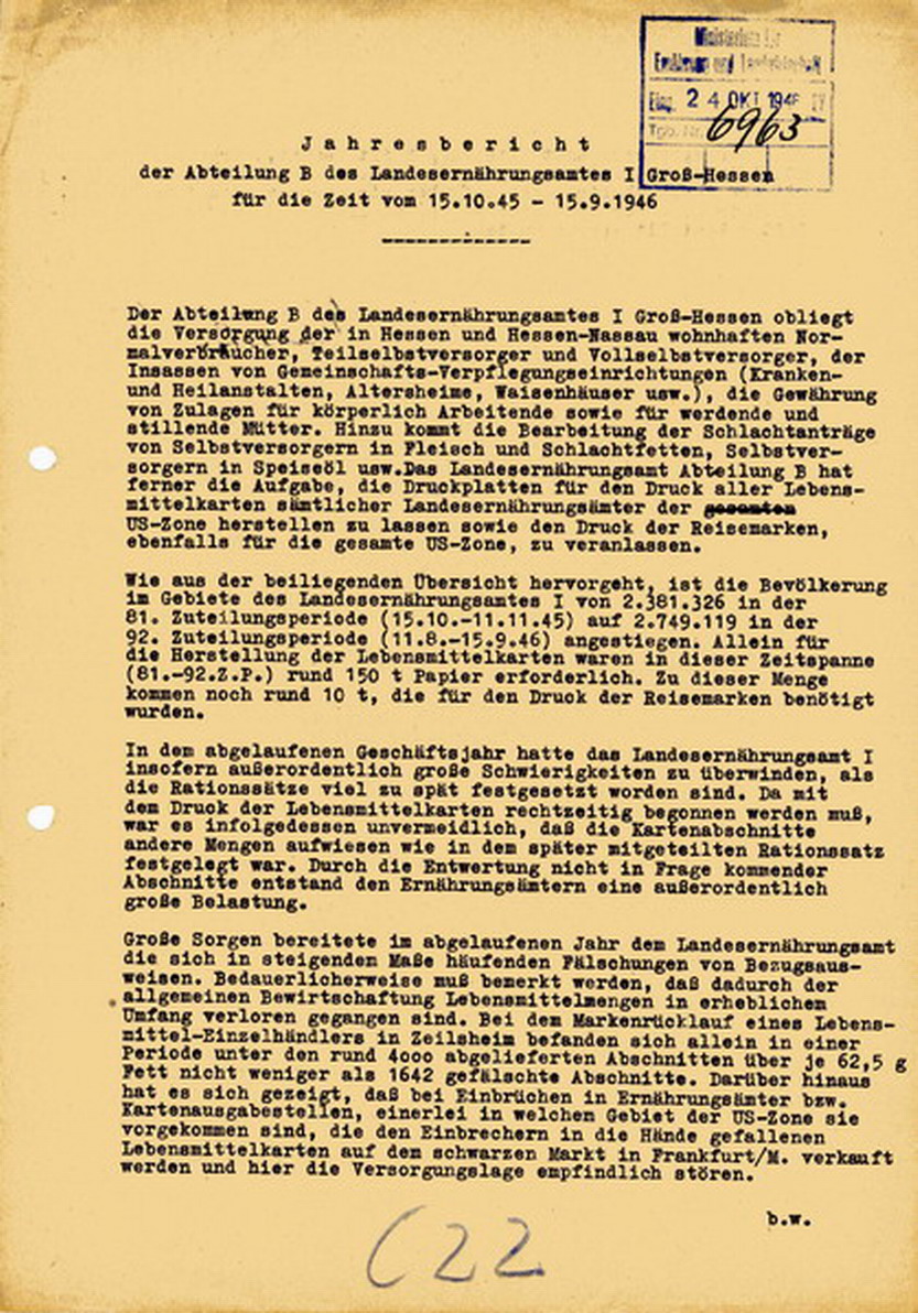 Bild zum Dokument Jahresbericht der Abteilung B des Landesernährungsamtes I Groß