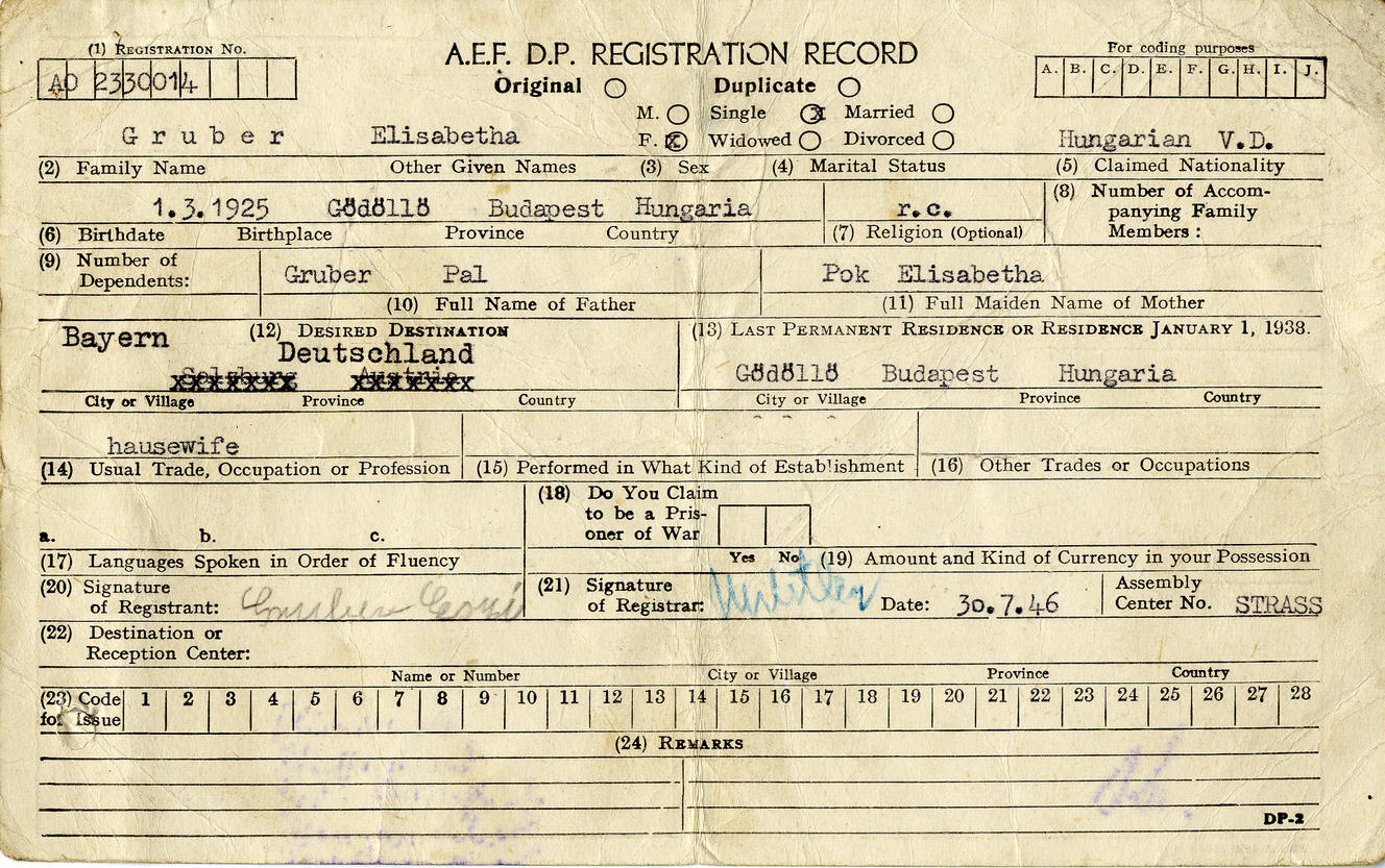 Bild zum Dokument Registrierkarte einer ungarischen DP vom 30. Juli 1946