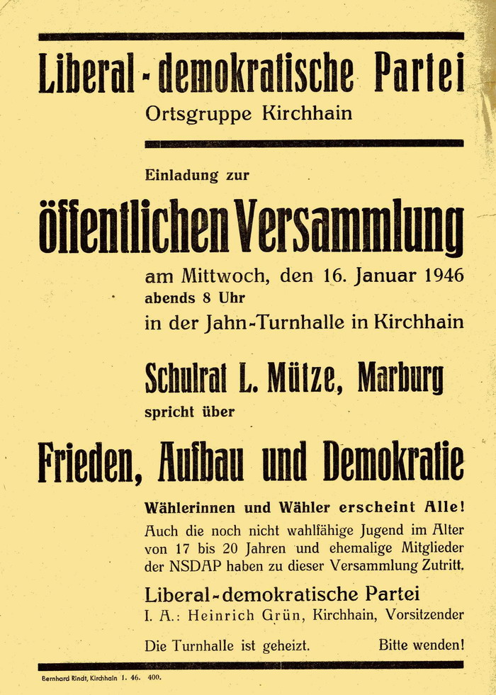 Bild zum Dokument Flugblatt: Einladung der LDP Ortsgruppe Kirchhain zu einer Wah