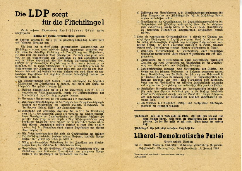 Bild zum Dokument Flugblatt: Die LDP sorgt für die Flüchtlinge!