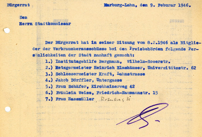Bild zum Dokument Liste der Mitglieder des Marburger Verbraucherausschusses bei 