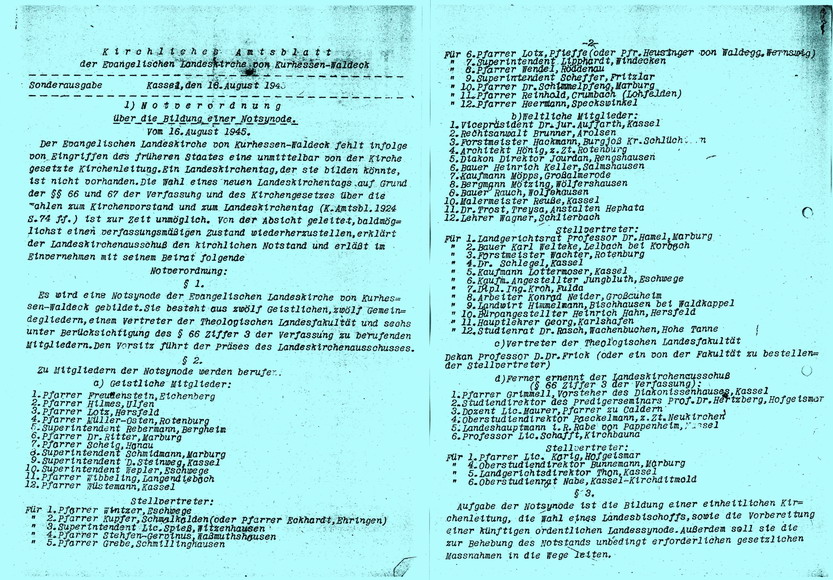 Bild zum Dokument Notverordnung über die Bildung einer Notsynode vom 16. August