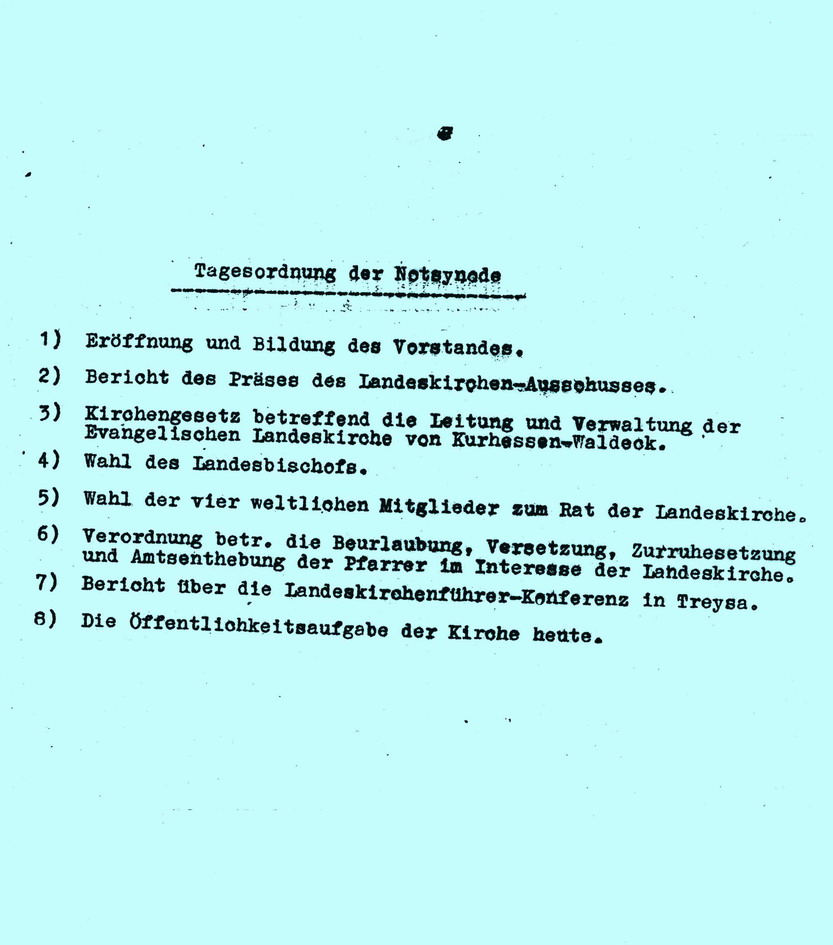 Bild zum Dokument Tagesordnung der Notsynode der Evangelischen Landeskirche von
