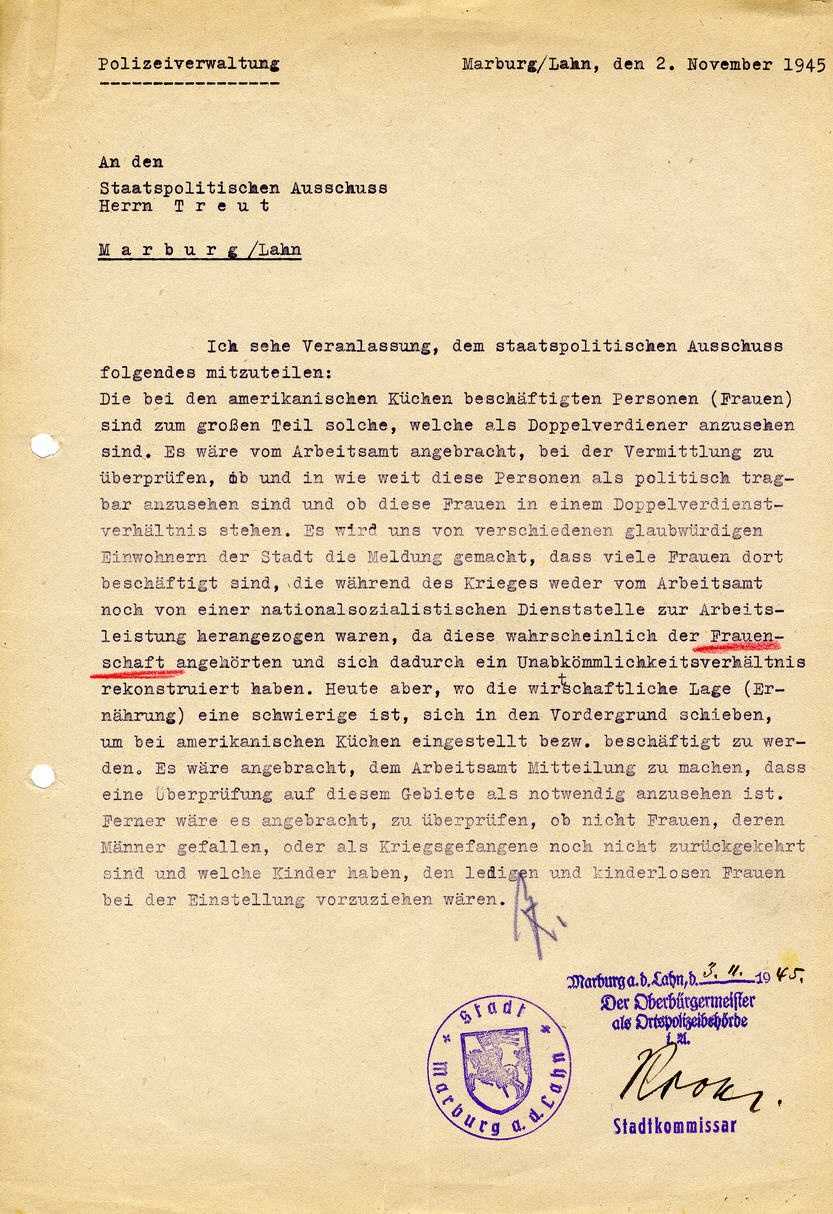 Bild zum Dokument Anfrage der Marburger Polizeiverwaltung beim Staatspolitischen