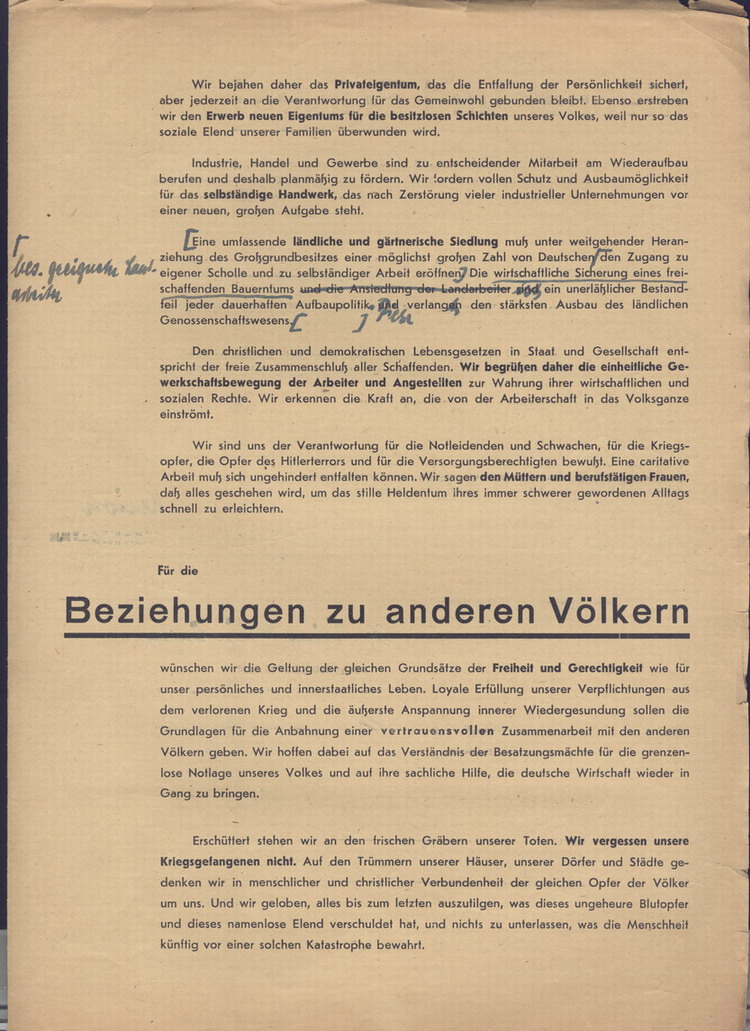Bild zum Dokument Flugblatt zur Programmatik der CDP, Vorläuferin der CDU, Novem
