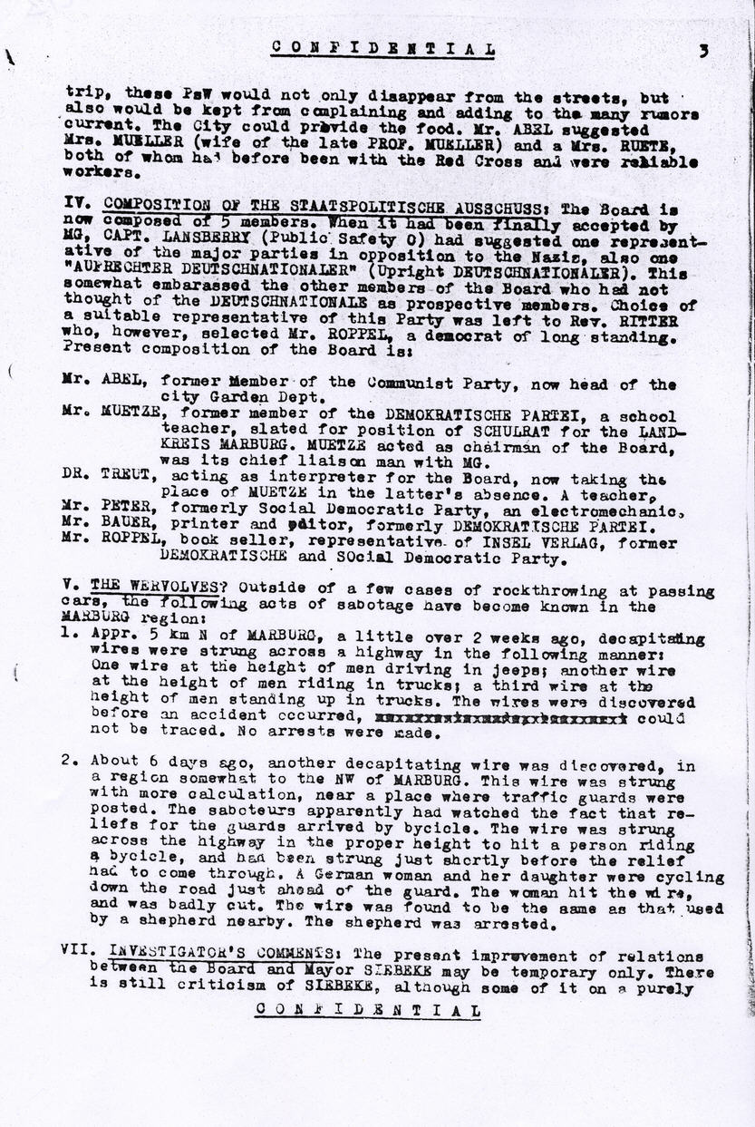Bild zum Dokument Lagebericht zur Verwaltungssituation in Marburg, 28. Juni 1945
