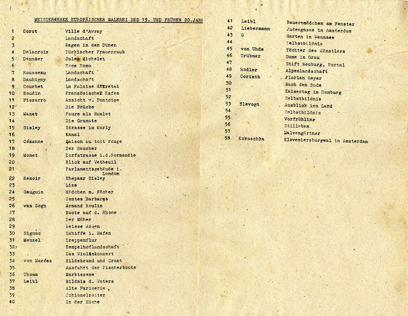 Bild zum Dokument Liste über Meisterwerke europäischer Malerei des 19. und frühe