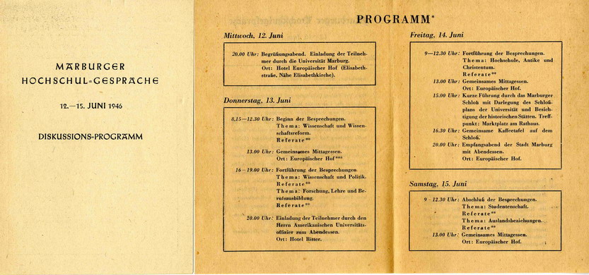 Bild zum Dokument Programme für die Marburger Hochschulgespräche, 12. bis 15. Ju