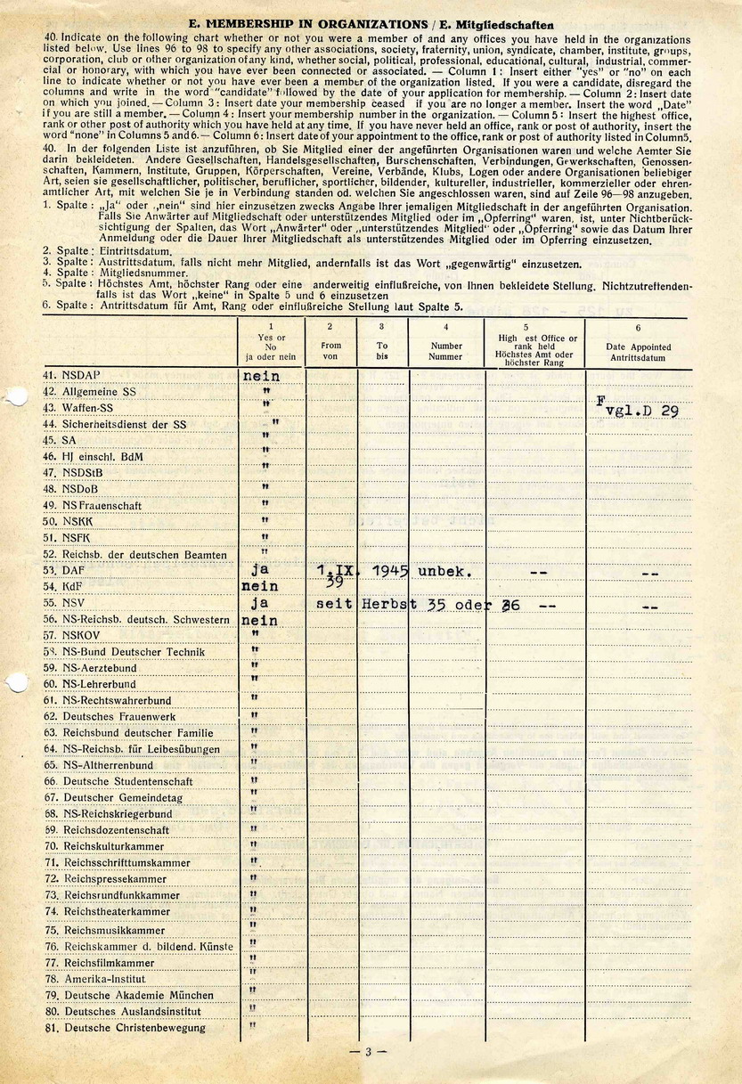 Bild zum Dokument Fragebogen von August-Martin Euler, 20. März 1946