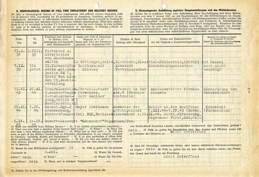 Bild zum Dokument Fragebogen von August-Martin Euler, 20. März 1946