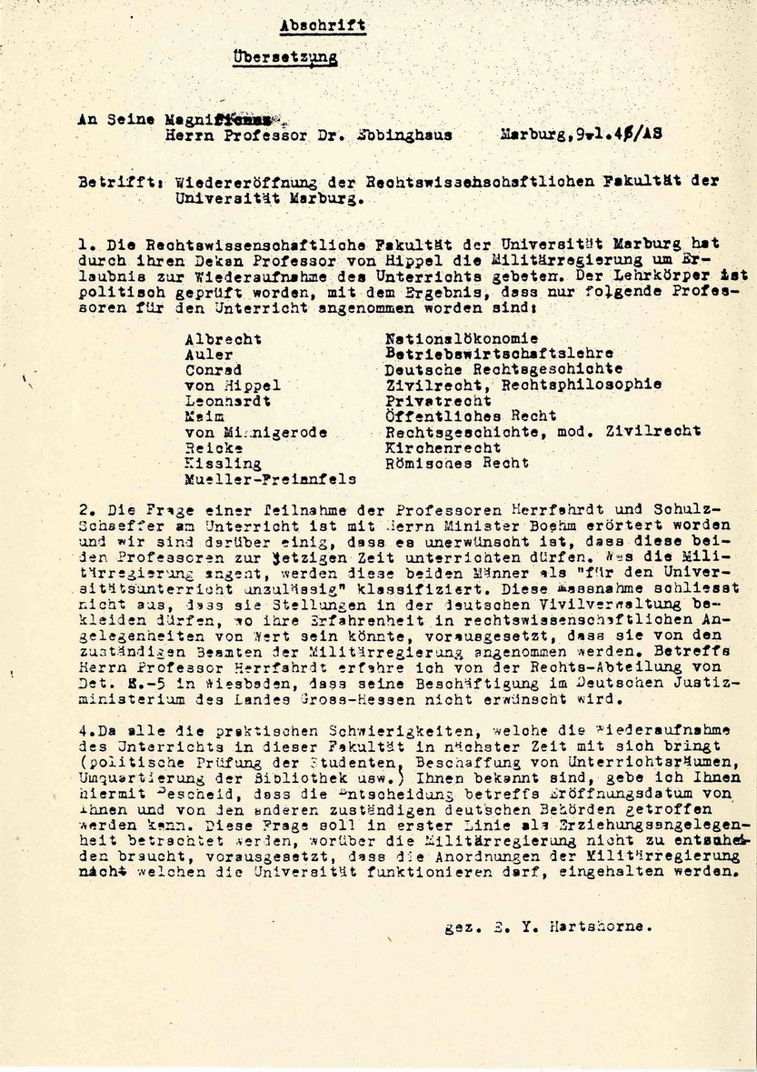 Bild zum Dokument Brief Hartshornes an Prof. Julius Ebbinghaus, Rektor der Unive