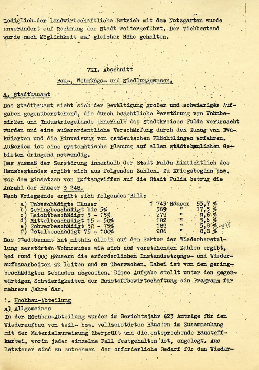 Bild zum Dokument Auszug aus dem Verwaltungsbericht der Stadt Fulda 1946