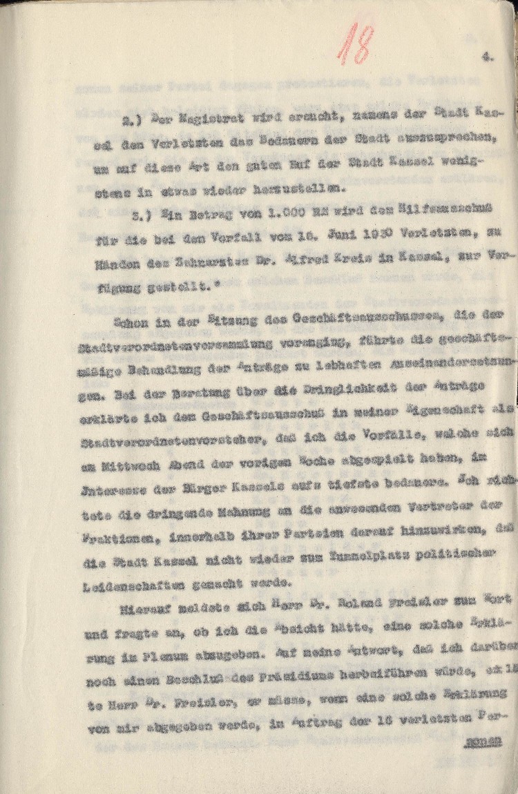 Bild zum Dokument Strafantrag des Stadtverordnetenvorstehers Kassel Hofacker geg