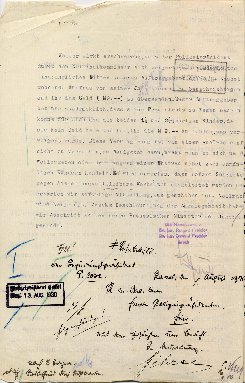 Beschwerde (2) Bild zum Dokument Beschwerde der Anwälte Freisler an den Regierungspräsidenten ü