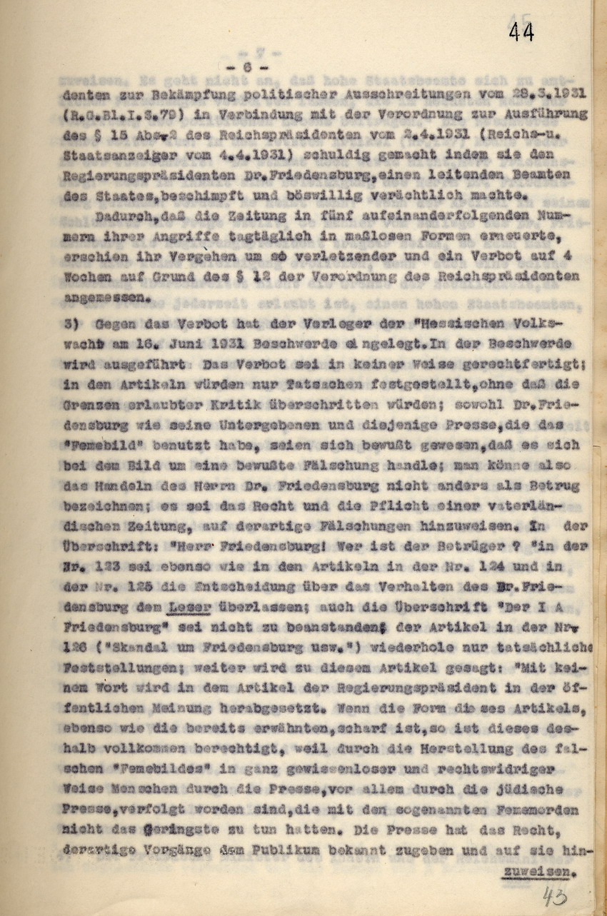 Bild zum Dokument Gerichtsurteil: Veröffentlichungsverbot der nationalsozialisti