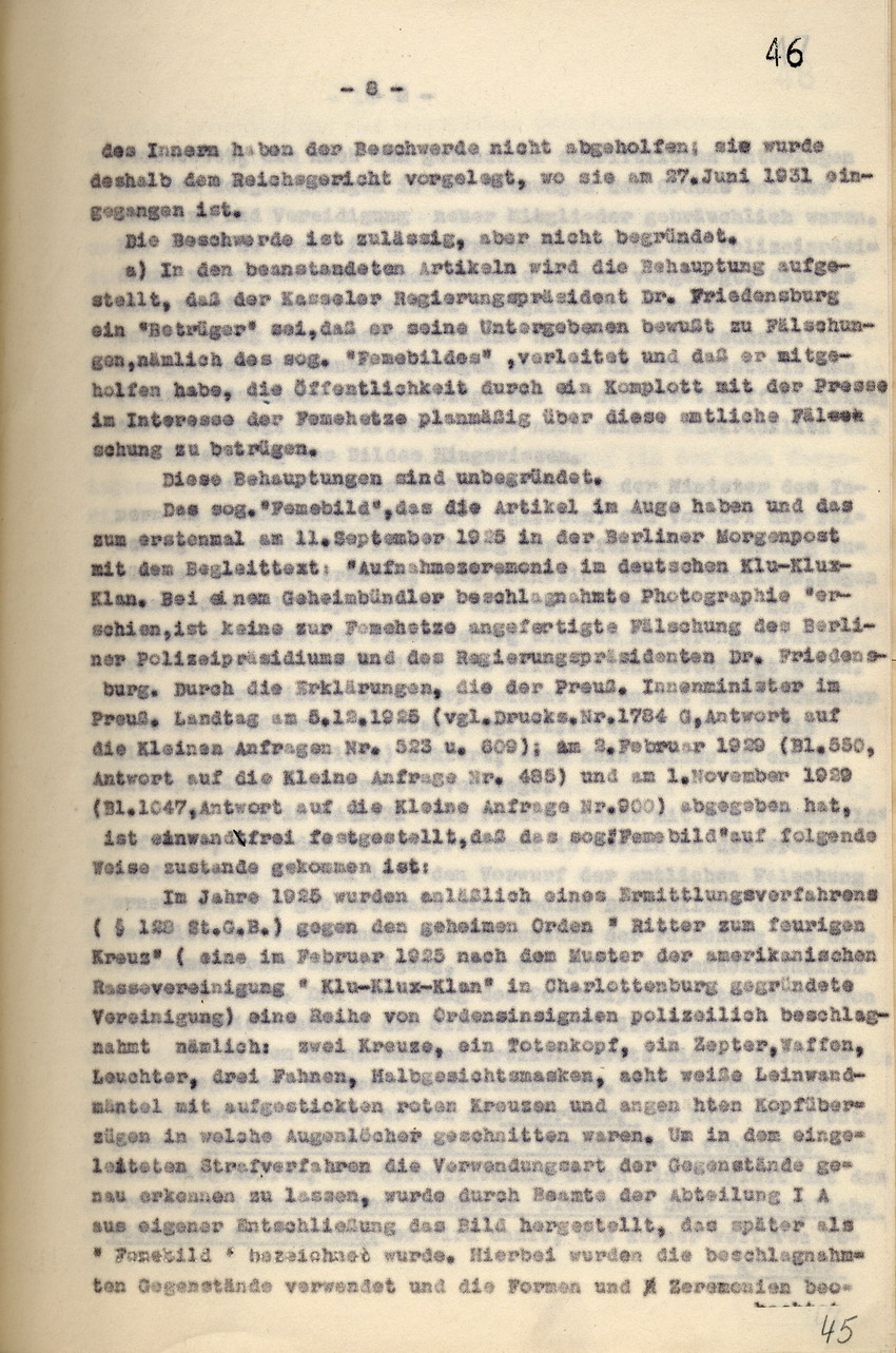 Bild zum Dokument Gerichtsurteil: Veröffentlichungsverbot der nationalsozialisti
