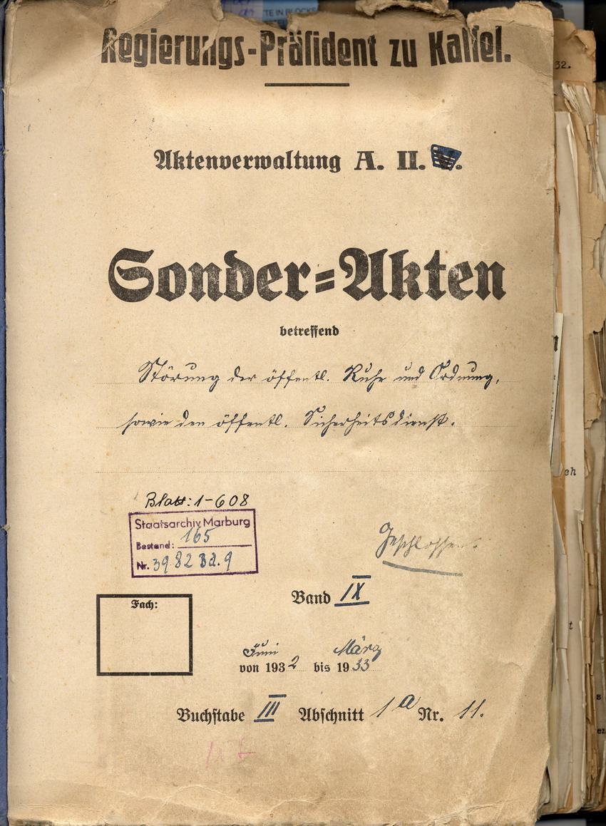 Aktendeckel Bild zum Dokument Freisler als Abgeordneter im Preußischen Landtag: Urantrag und