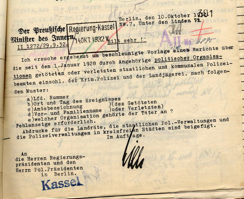 Anforderung Innenminister Bild zum Dokument Übersicht der Sicherheitsbehörden über die im Regierungsbezirk