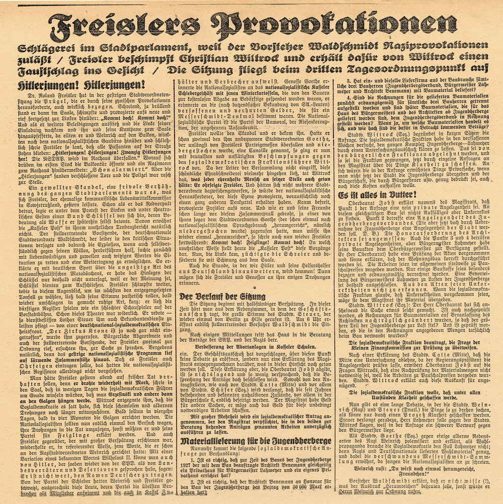 Bild zum Dokument Zeitungsartikel über die Kasseler Stadtverordnetenversammlung