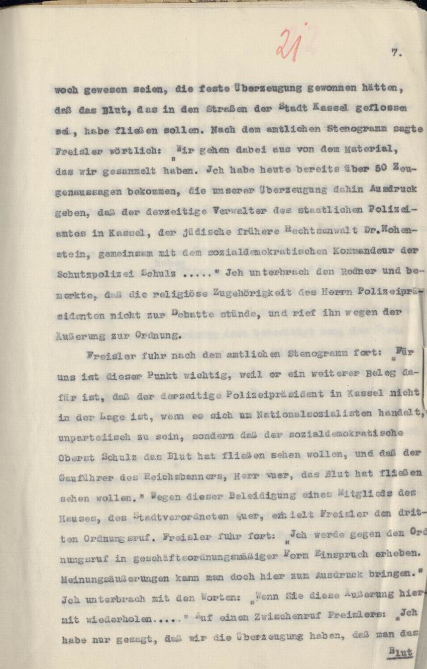 Bild zum Dokument Strafantrag des Stadtverordnetenvorstehers Hofacker gegen Frei