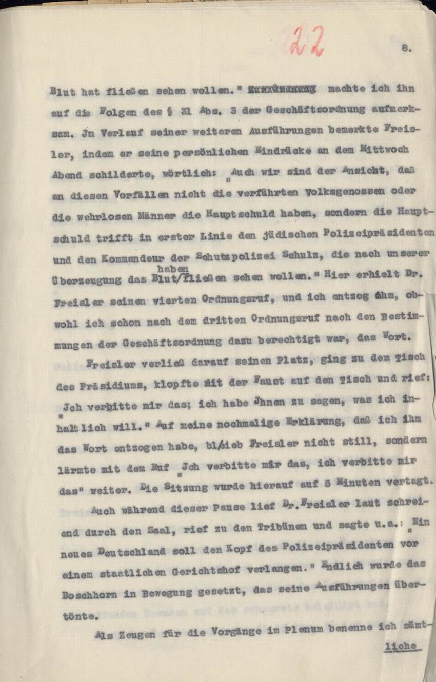 Bild zum Dokument Strafantrag des Stadtverordnetenvorstehers Hofacker gegen Frei
