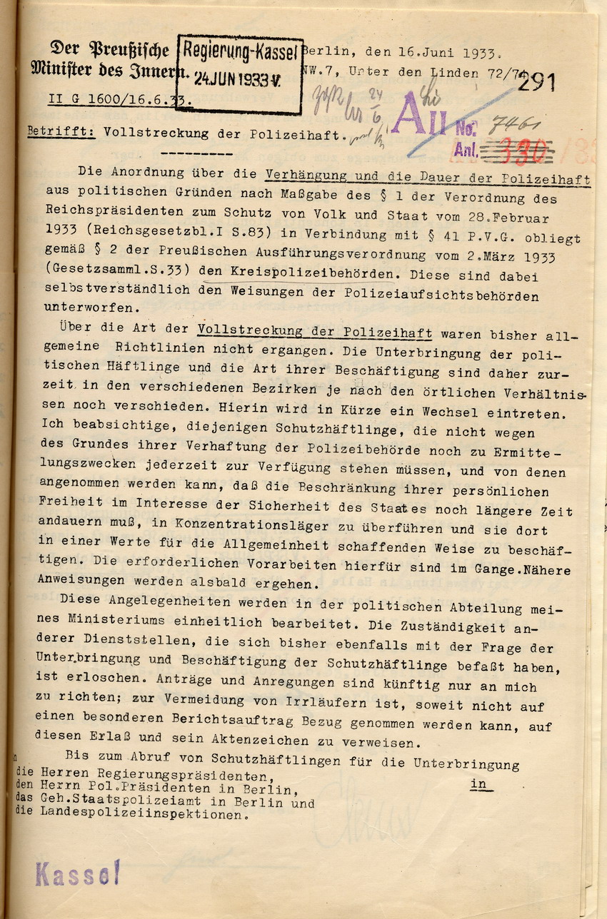 Schreiben Innenminister (1) Bild zum Dokument Schreiben des Innenministers mit Anweisungen zur Vollstreckung