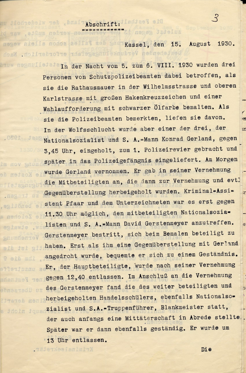 Bericht (1) Bild zum Dokument Bericht der Kriminalbeamten Leber und Schmidt über die Ergreif