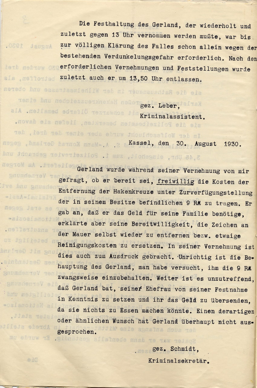 Bericht (2) Bild zum Dokument Bericht der Kriminalbeamten Leber und Schmidt über die Ergreif