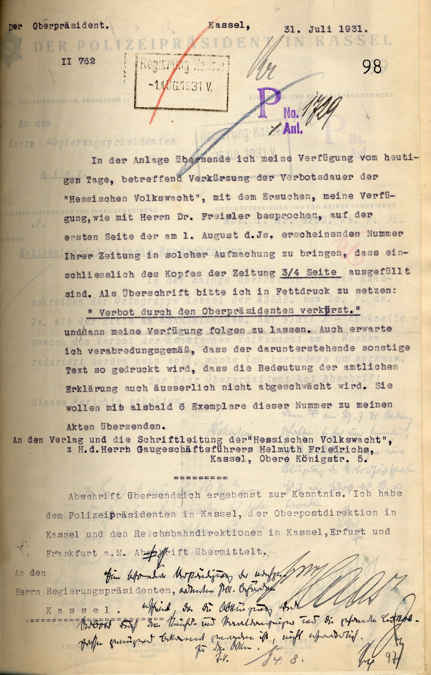 Reaktion Bild zum Dokument Offizielle Stellungnahme der "Hessischen Volkswacht" zum Brühn