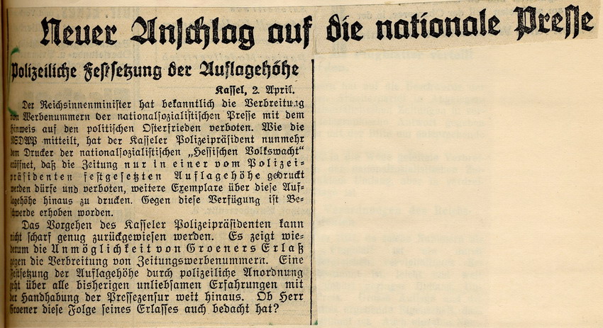 Bild zum Dokument Weitere Reaktionen der Presse auf die polizeiliche Anordnung,