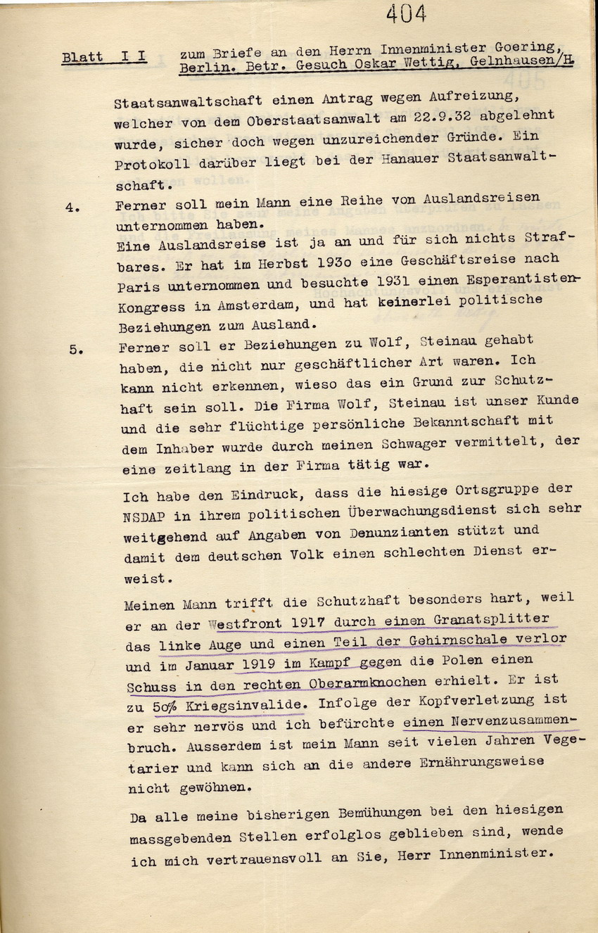 Gesuch Wettig (2) Bild zum Dokument Gesuch der Elisabeth Wettig ihren Ehemann Oskar Wettig aus der