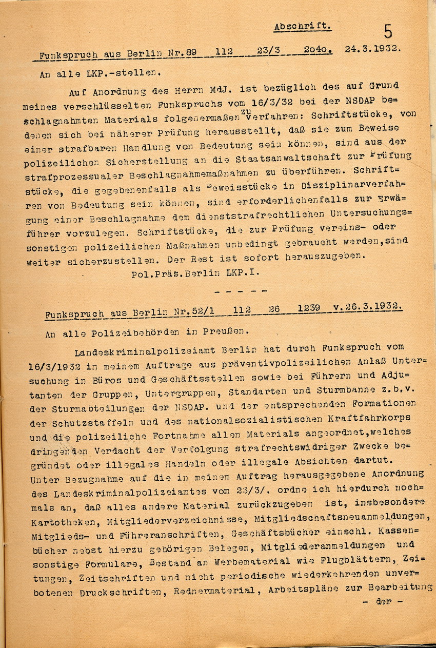 Anordnungen (1) Bild zum Dokument Anordnungen des Regierungspräsidenten im Namen des preußischen