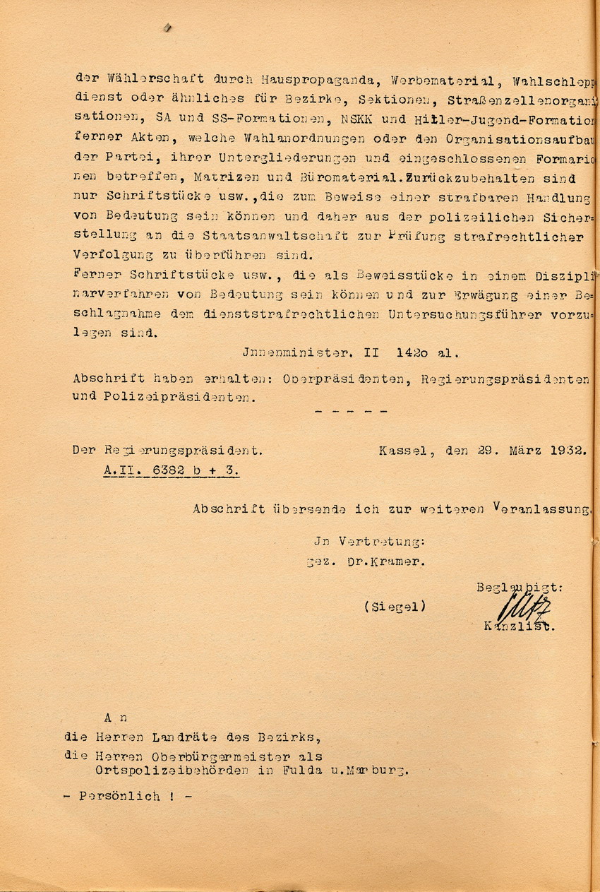 Anordnungen (2) Bild zum Dokument Anordnungen des Regierungspräsidenten im Namen des preußischen