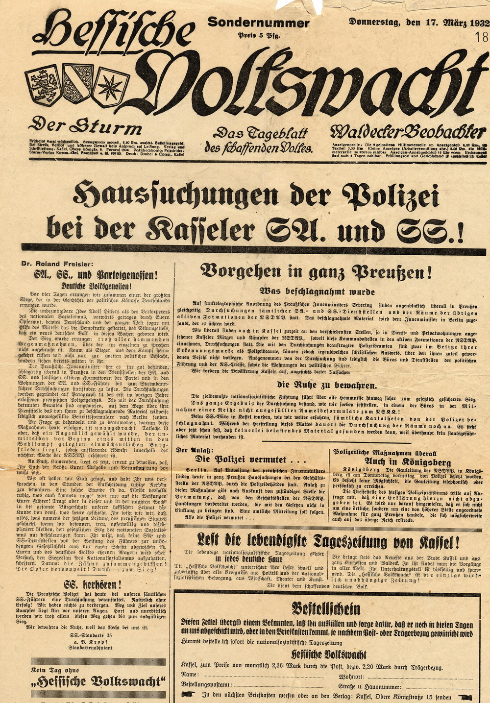 "Hessische Volkswacht" (1) Bild zum Dokument Pressekommentare aus der "Hessischen Volkswacht" über die Haus