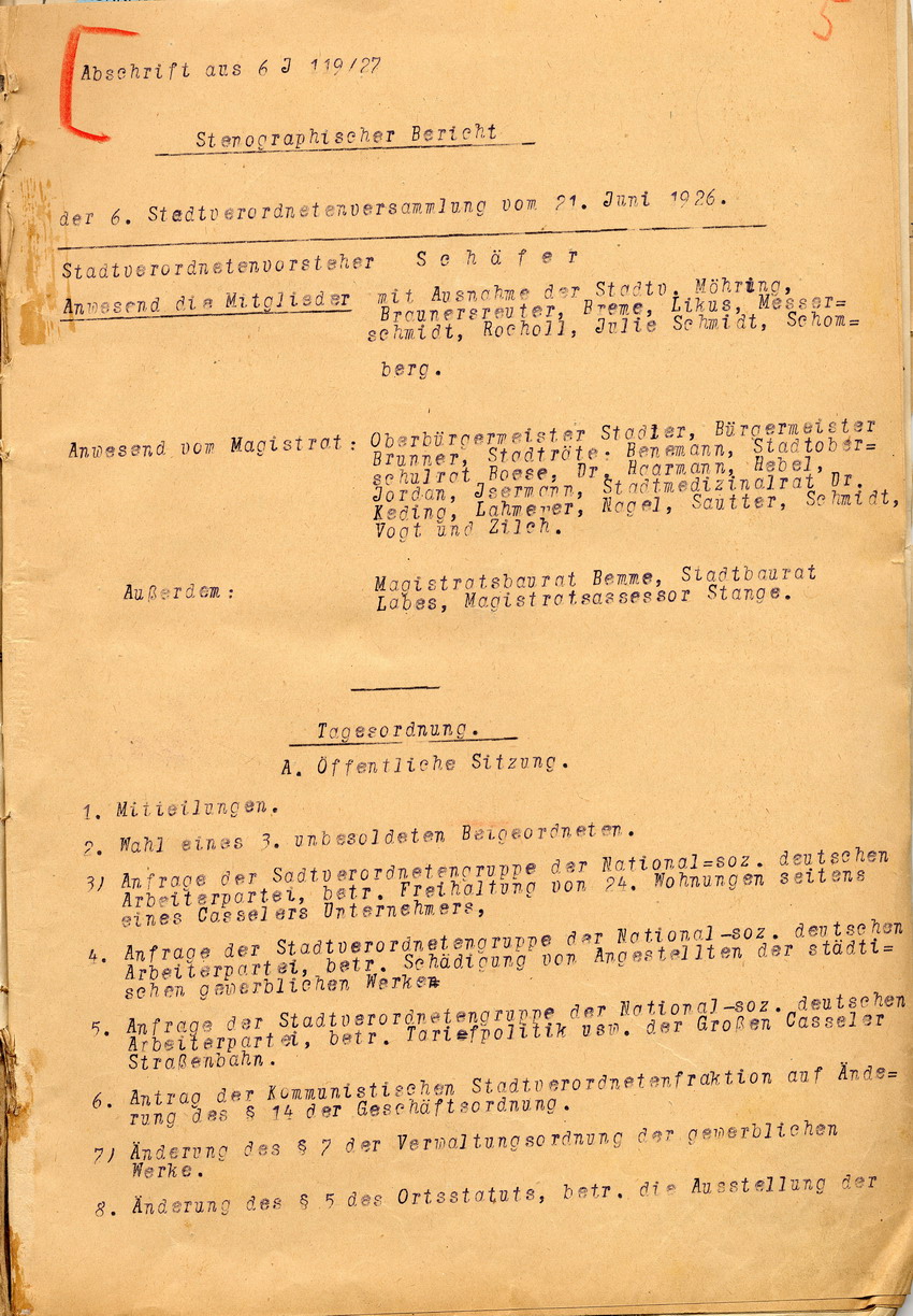 Steno (1) Bild zum Dokument Stenographischer Bericht der Kasseler Stadtverordnetenversamml