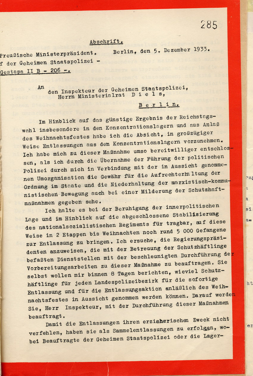 Mitteilung Entlassungsaktion (1) Bild zum Dokument Mitteilung des Innenministers über das Vorhaben bis Weihnachte