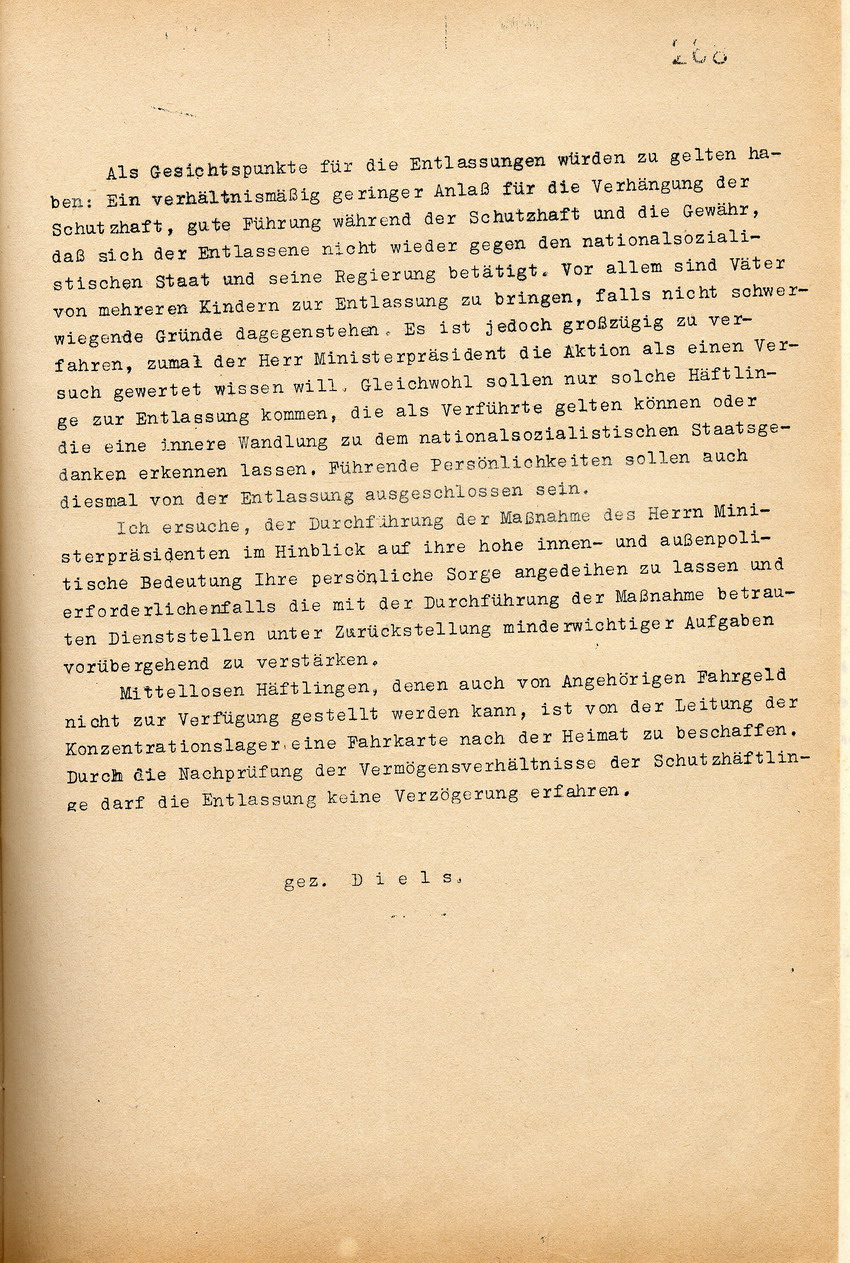 Mitteilung Entlassungsaktion (2) Bild zum Dokument Mitteilung des Geheimen Staatspolizeiamtes zur Durchführung de