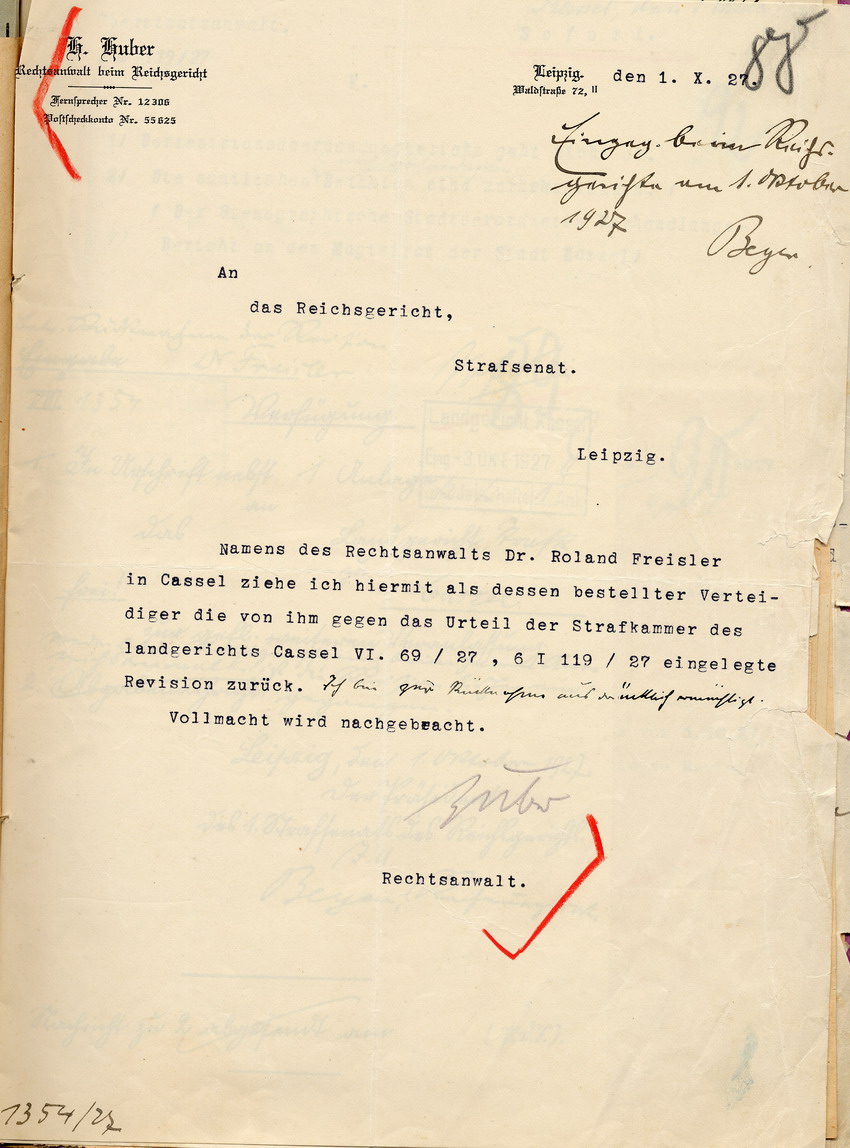 Rückzug der Revision Bild zum Dokument Freisler lässt die eingelegte Revision in Vertretung durch den