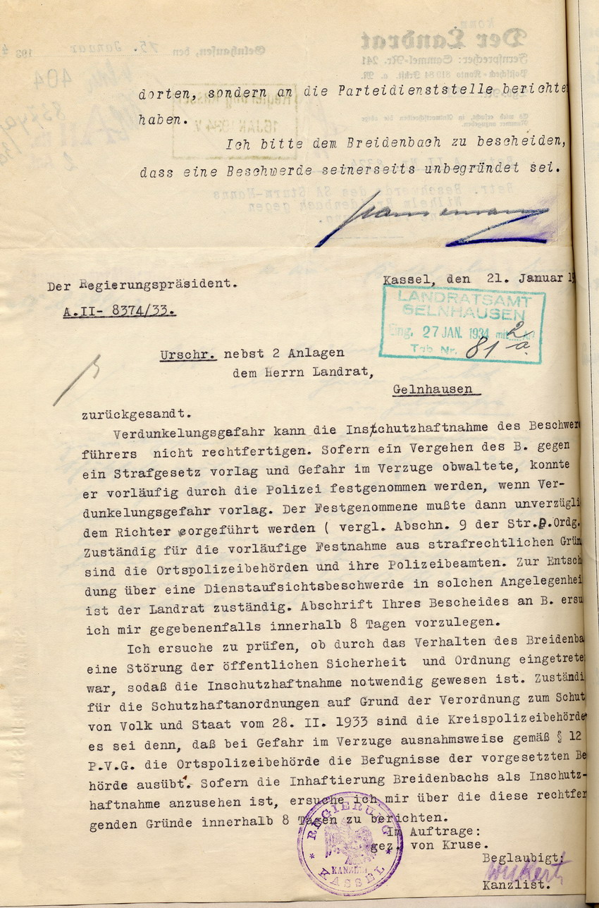 Antwort Landrat (2) Bild zum Dokument Reaktion des Landrates auf die Beschwerde des SA-Sturmmannes