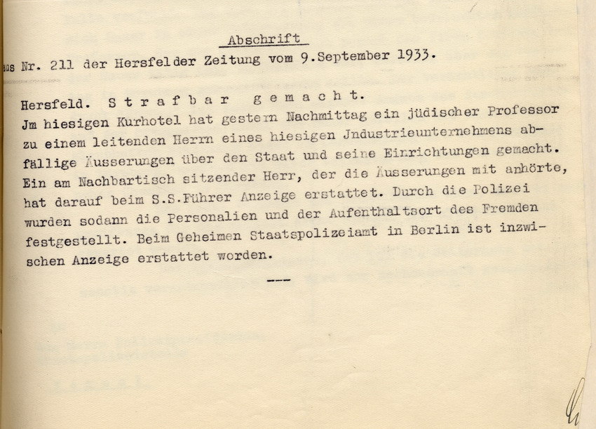 Abschrift Zeitungsartikel Bild zum Dokument Zeitungsartikel in der Hersfelder Zeitung über das Gespräch zw