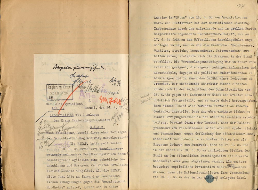 Bild zum Dokument Stellungnahme des Polizeipräsidenten zu der NSDAP-Parteikundg