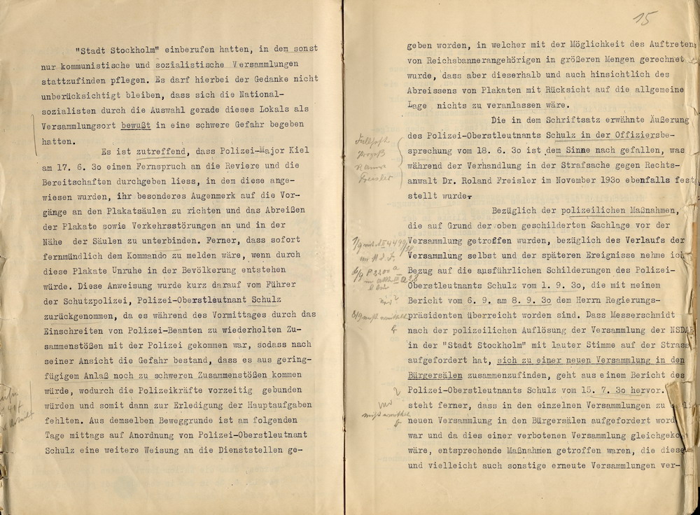 Bild zum Dokument Stellungnahme des Polizeipräsidenten zu der NSDAP-Parteikundg