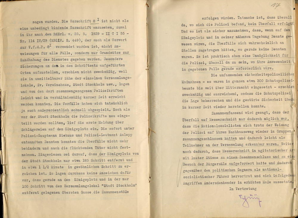 Bild zum Dokument Stellungnahme des Polizeipräsidenten zu der NSDAP-Parteikundg