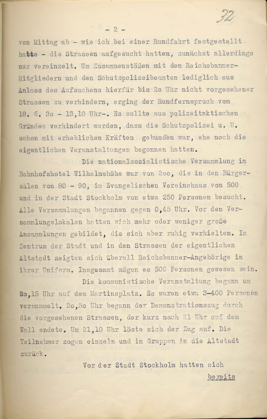 Bild zum Dokument Einsatzprotokoll des Kommandos der Schutzpolizei über die Erei