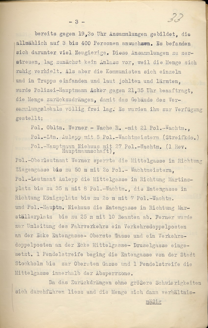 Bild zum Dokument Einsatzprotokoll des Kommandos der Schutzpolizei über die Erei