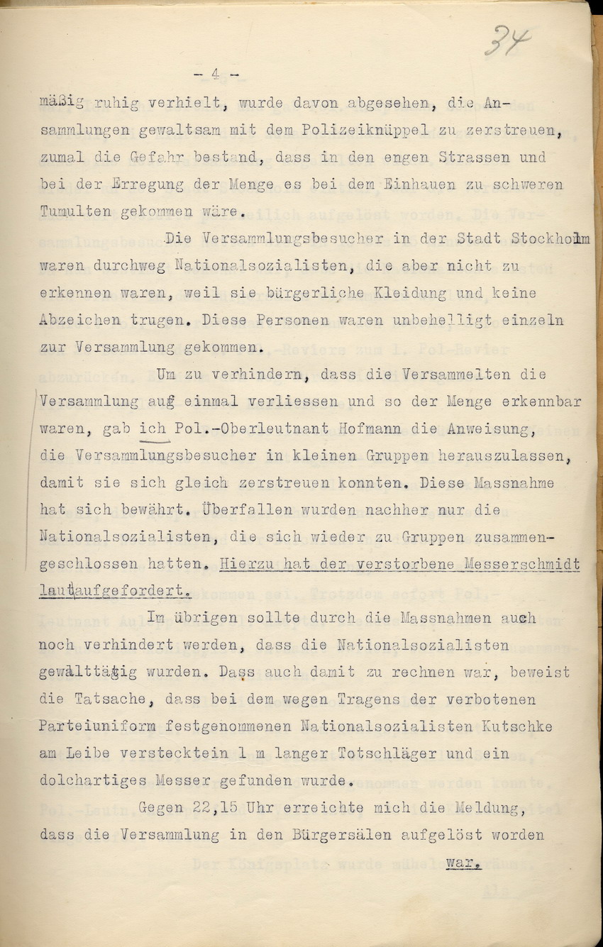 Bild zum Dokument Einsatzprotokoll des Kommandos der Schutzpolizei über die Erei