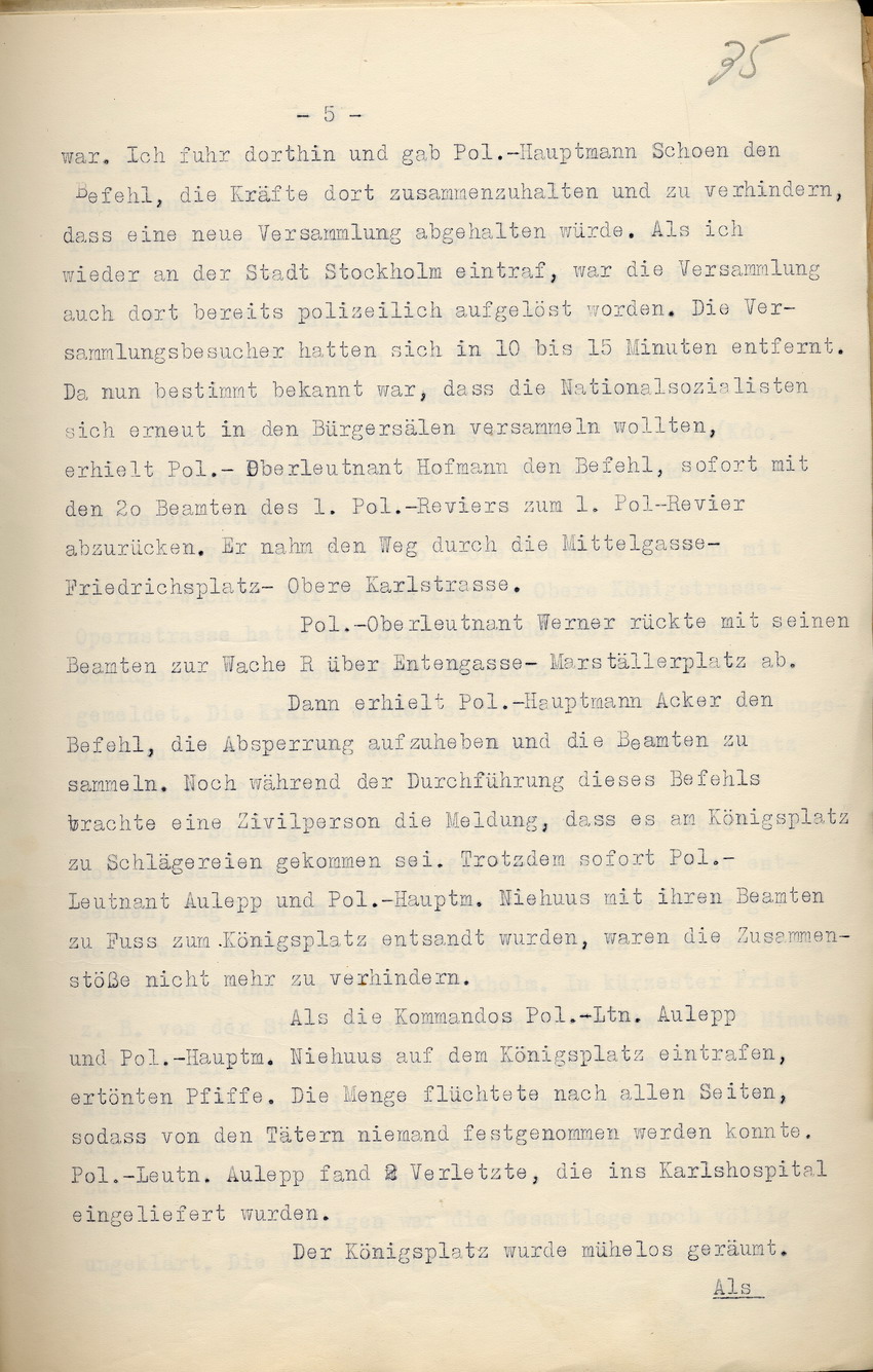 Bild zum Dokument Einsatzprotokoll des Kommandos der Schutzpolizei über die Erei